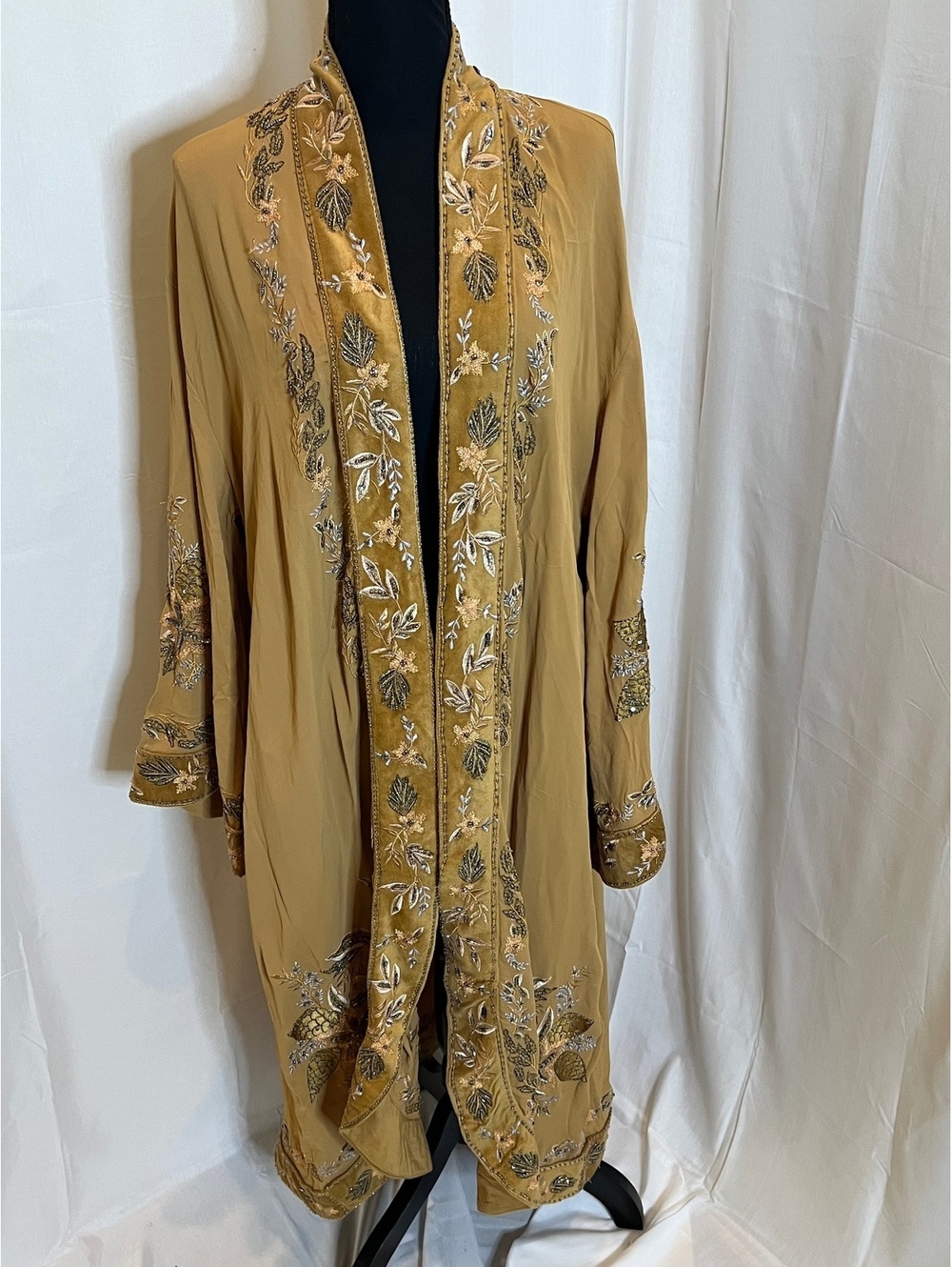 NWOT Free People Star Daze Embroidered Velvet Duster Kimono Mustard S $495